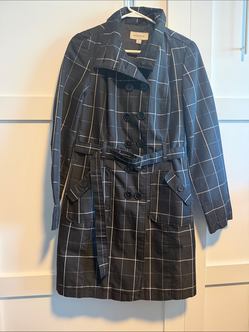 Merona Black Windowpane Belted Trench Coat
